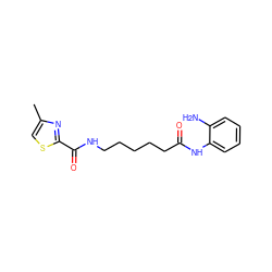 Cc1csc(C(=O)NCCCCCC(=O)Nc2ccccc2N)n1 ZINC000117585293