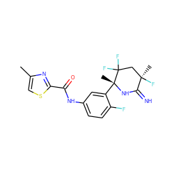 Cc1csc(C(=O)Nc2ccc(F)c([C@@]3(C)NC(=N)[C@](C)(F)CC3(F)F)c2)n1 ZINC001772598857