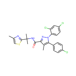 Cc1csc(C(C)(C)NC(=O)c2nn(-c3ccc(Cl)cc3Cl)c(-c3ccc(Cl)cc3)c2C)n1 ZINC000072112254