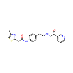 Cc1csc(CC(=O)Nc2ccc(CCNC[C@H](O)c3cccnc3)cc2)n1 ZINC000049035002