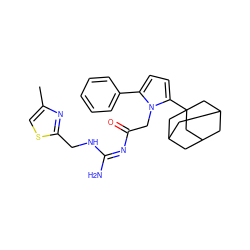 Cc1csc(CN/C(N)=N\C(=O)Cn2c(-c3ccccc3)ccc2C23CC4CC(CC(C4)C2)C3)n1 ZINC000029129715