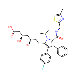 Cc1csc(CNC(=O)c2c(-c3ccccc3)c(-c3ccc(F)cc3)c(CC[C@@H](O)C[C@@H](O)CC(=O)O)n2C(C)C)n1 ZINC000028951284