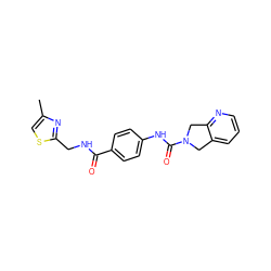 Cc1csc(CNC(=O)c2ccc(NC(=O)N3Cc4cccnc4C3)cc2)n1 ZINC000167196068