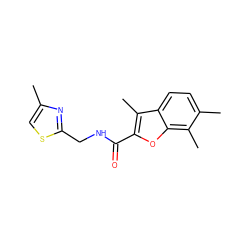 Cc1csc(CNC(=O)c2oc3c(C)c(C)ccc3c2C)n1 ZINC000012314725