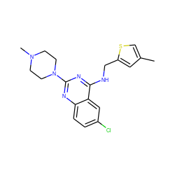 Cc1csc(CNc2nc(N3CCN(C)CC3)nc3ccc(Cl)cc23)c1 ZINC000040846163