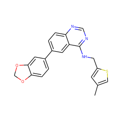 Cc1csc(CNc2ncnc3ccc(-c4ccc5c(c4)OCO5)cc23)c1 ZINC000036380632