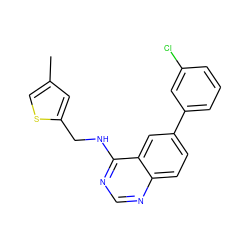 Cc1csc(CNc2ncnc3ccc(-c4cccc(Cl)c4)cc23)c1 ZINC000036380628