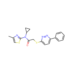 Cc1csc(N(C(=O)CSc2ccc(-c3ccccc3)nn2)C2CC2)n1 ZINC000084669832