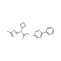 Cc1csc(N(C(=O)CSc2ccc(-c3ccccc3)nn2)C2CCC2)n1 ZINC000084669833