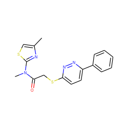 Cc1csc(N(C)C(=O)CSc2ccc(-c3ccccc3)nn2)n1 ZINC000084669029