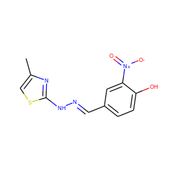 Cc1csc(N/N=C/c2ccc(O)c([N+](=O)[O-])c2)n1 ZINC000019791608