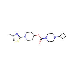 Cc1csc(N2CCC(OC(=O)N3CCN(C4CCC4)CC3)CC2)n1 ZINC000223505044