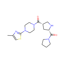 Cc1csc(N2CCN(C(=O)[C@@H]3CN[C@H](C(=O)N4CCCC4)C3)CC2)n1 ZINC000029130817