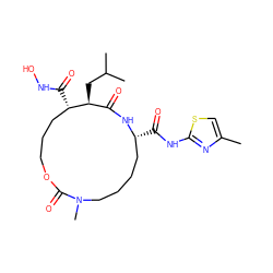 Cc1csc(NC(=O)[C@@H]2CCCCN(C)C(=O)OCCC[C@H](C(=O)NO)[C@@H](CC(C)C)C(=O)N2)n1 ZINC000026637236