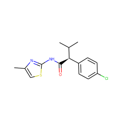 Cc1csc(NC(=O)[C@H](c2ccc(Cl)cc2)C(C)C)n1 ZINC000007968945