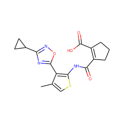 Cc1csc(NC(=O)C2=C(C(=O)O)CCC2)c1-c1nc(C2CC2)no1 ZINC000147022807