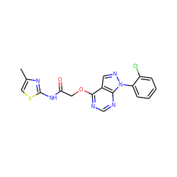 Cc1csc(NC(=O)COc2ncnc3c2cnn3-c2ccccc2Cl)n1 ZINC000095562230