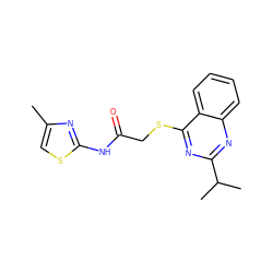 Cc1csc(NC(=O)CSc2nc(C(C)C)nc3ccccc23)n1 ZINC000001342949