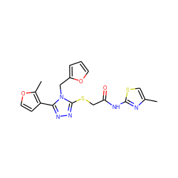 Cc1csc(NC(=O)CSc2nnc(-c3ccoc3C)n2Cc2ccco2)n1 ZINC000004411591