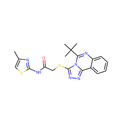 Cc1csc(NC(=O)CSc2nnc3c4ccccc4nc(C(C)(C)C)n23)n1 ZINC000004898249