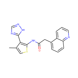 Cc1csc(NC(=O)Cc2cccc3ncccc23)c1-c1ncn[nH]1 ZINC000066166544