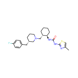 Cc1csc(NC(=O)N[C@@H]2CCCC[C@H]2CN2CCC[C@@H](Cc3ccc(F)cc3)C2)n1 ZINC000013613343