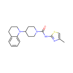 Cc1csc(NC(=O)N2CCC(N3CCCc4ccccc43)CC2)n1 ZINC000103241457