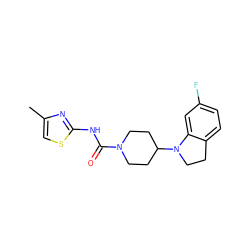 Cc1csc(NC(=O)N2CCC(N3CCc4ccc(F)cc43)CC2)n1 ZINC000103241459