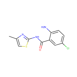 Cc1csc(NC(=O)c2cc(Cl)ccc2N)n1 ZINC000019390700