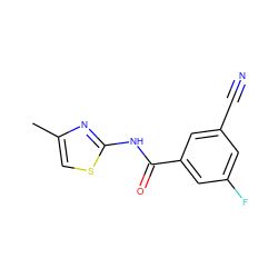 Cc1csc(NC(=O)c2cc(F)cc(C#N)c2)n1 ZINC000058523395