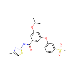 Cc1csc(NC(=O)c2cc(Oc3cccc(S(C)(=O)=O)c3)cc(OC(C)C)c2)n1 ZINC000040939303