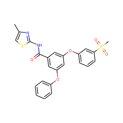 Cc1csc(NC(=O)c2cc(Oc3ccccc3)cc(Oc3cccc(S(C)(=O)=O)c3)c2)n1 ZINC000040943184