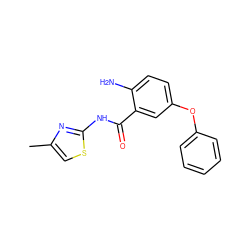 Cc1csc(NC(=O)c2cc(Oc3ccccc3)ccc2N)n1 ZINC000040913855