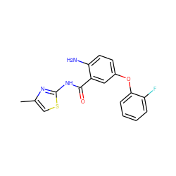 Cc1csc(NC(=O)c2cc(Oc3ccccc3F)ccc2N)n1 ZINC000040915503