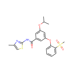 Cc1csc(NC(=O)c2cc(Oc3ccccc3S(C)(=O)=O)cc(OC(C)C)c2)n1 ZINC000040402619