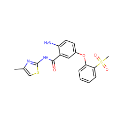 Cc1csc(NC(=O)c2cc(Oc3ccccc3S(C)(=O)=O)ccc2N)n1 ZINC000038938661