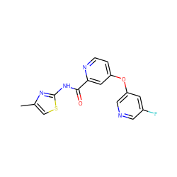 Cc1csc(NC(=O)c2cc(Oc3cncc(F)c3)ccn2)n1 ZINC001772623478