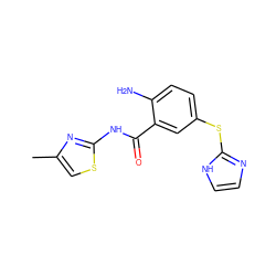 Cc1csc(NC(=O)c2cc(Sc3ncc[nH]3)ccc2N)n1 ZINC000045497484