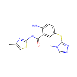 Cc1csc(NC(=O)c2cc(Sc3nncn3C)ccc2N)n1 ZINC000003818195