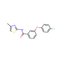 Cc1csc(NC(=O)c2cccc(Oc3ccc(F)cc3)c2)n1 ZINC000040899549