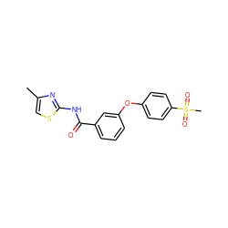 Cc1csc(NC(=O)c2cccc(Oc3ccc(S(C)(=O)=O)cc3)c2)n1 ZINC000040914897