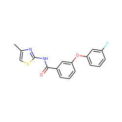 Cc1csc(NC(=O)c2cccc(Oc3cccc(F)c3)c2)n1 ZINC000040917674