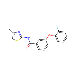 Cc1csc(NC(=O)c2cccc(Oc3ccccc3F)c2)n1 ZINC000040898648