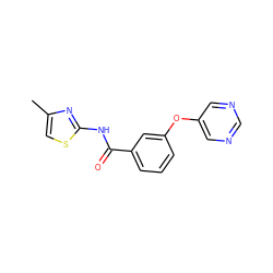 Cc1csc(NC(=O)c2cccc(Oc3cncnc3)c2)n1 ZINC000096939168