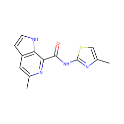 Cc1csc(NC(=O)c2nc(C)cc3cc[nH]c23)n1 ZINC000095573507