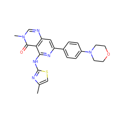 Cc1csc(Nc2nc(-c3ccc(N4CCOCC4)cc3)cc3ncn(C)c(=O)c23)n1 ZINC000115625072