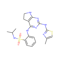 Cc1csc(Nc2nc3c(c(Nc4ccccc4S(=O)(=O)NC(C)C)n2)CCN3)n1 ZINC000221701243