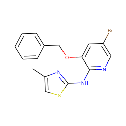 Cc1csc(Nc2ncc(Br)cc2OCc2ccccc2)n1 ZINC000034962137