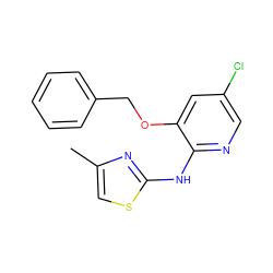 Cc1csc(Nc2ncc(Cl)cc2OCc2ccccc2)n1 ZINC000096284835