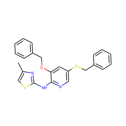 Cc1csc(Nc2ncc(SCc3ccccc3)cc2OCc2ccccc2)n1 ZINC000096284847